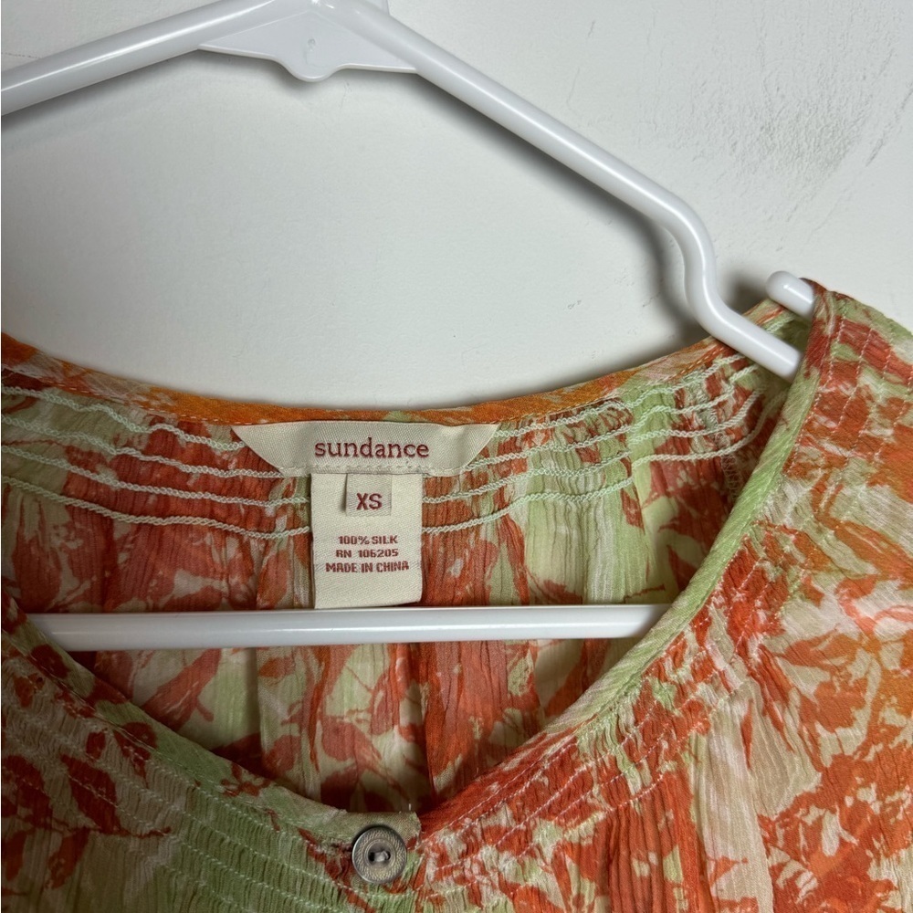 Sundance silk floral shirt orange green sheer light button down XS - Picture 3 of 6